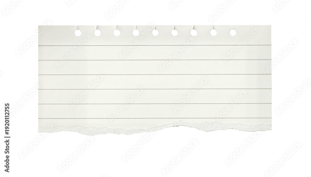 Fototapeta premium blank lined paper notebook paper with torn edges isolated on transparent background,note paper message office business tag sign,blank sheet of paper