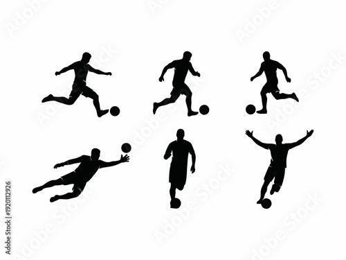 Set of Soccer Player Silhouettes Action Isolated on White Background