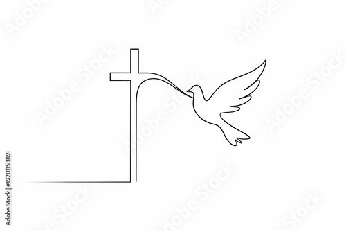 Minimal Single Line Cross Transforming into Dove Symbol of Faith and Peace