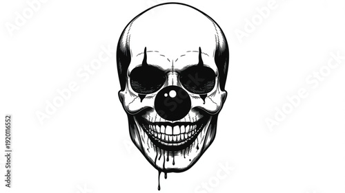Grinning Skull with Clown Nose and Black Eyes white