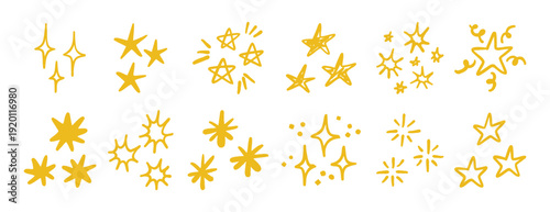 Hand drawn stars and sparkles doodle set simple decorative design