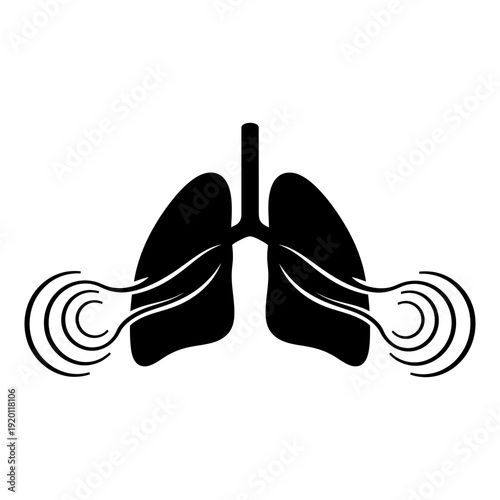 Human Lungs Icon with Air Flow Waves for Respiratory Health and Breathing