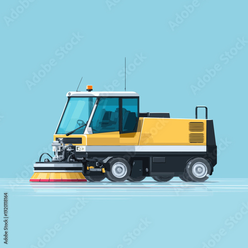 Yellow Ice Rink Resurfacer Vehicle Performing Maintenance