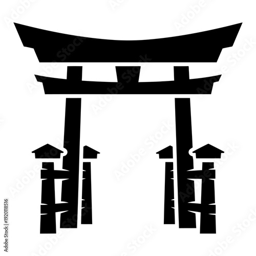 Japanese Torii Gate Black Silhouette Icon Representing Traditional Shinto Culture