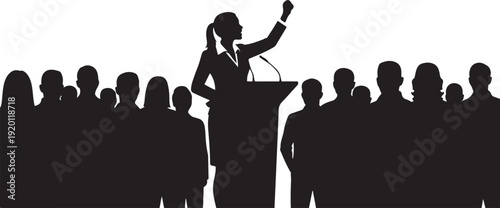 Empowered Woman Raising Fist Silhouette

Women's Rights and Leadership Illustration

Strong Woman Silhouette for Empowerment Design

Female Activism and Strength Vector Art