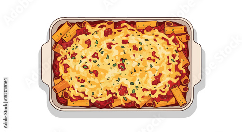 Delicious baked pasta dish with melted golden cheese and rich tomato sauce a comforting culinary delight perfect for family meals and hearty dinners