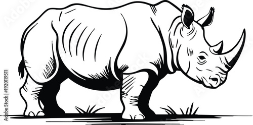 Simple Rhinoceros Vector Sketch, Wild African Rhino Graphic, vector, illustration, silhouette.