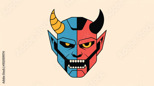 Half Robot Half Demon Head with Geometric