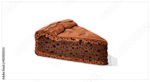 Decadent chocolate dessert slice with a rich brown texture and delightful cracked top, perfect for illustrating sweet treats and bakery delights, a
