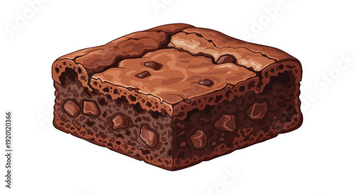 Deliciously rich chocolate brownie illustration with a delightful fudge texture and scattered chocolate chunks perfect for dessert cravings and