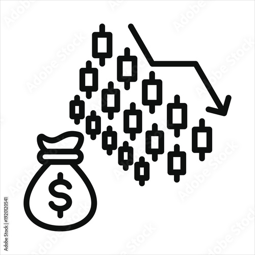 market downturn icon in outline style vector illustration