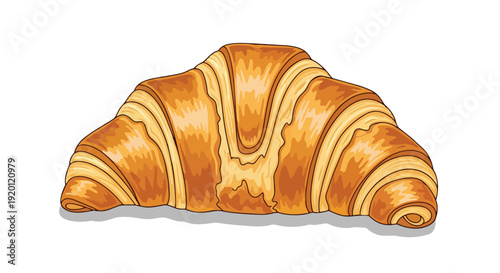 A beautiful vector illustration of a golden-brown flaky croissant on a white background showcasing its enticing layered texture for bakery breakfast