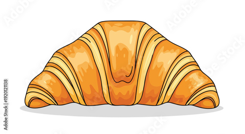 Golden baked flaky croissant illustration on a pristine white background, perfect for breakfast themes, showcasing delightful buttery pastry