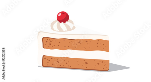 Delectable Slice of Layered Cake with Cream and Cherry Topping Sweet Dessert Illustration