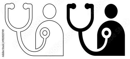 Medical Doctor with Stethoscope Line and Solid Vector Icon Set