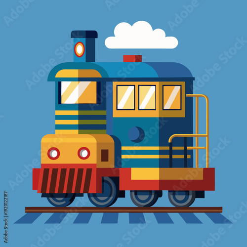 Colorful Flat Design Toy Train on Tracks
