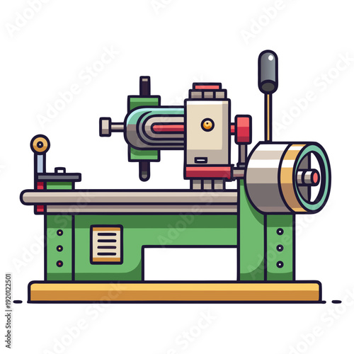 Detailed Vector Illustration of a Metalworking Lathe Machine