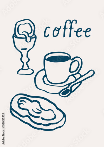 Coffee and breakfast food, Dolce vita poster design. Morning snacks, egg and ...