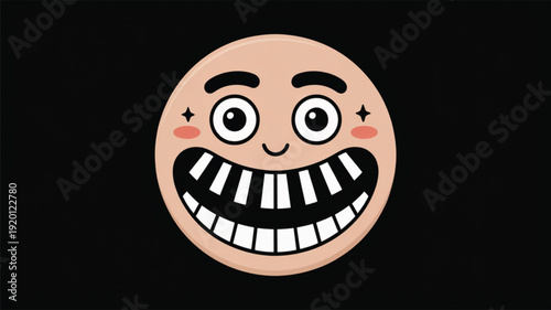 Round cartoon face with exaggerated grin and big teeth