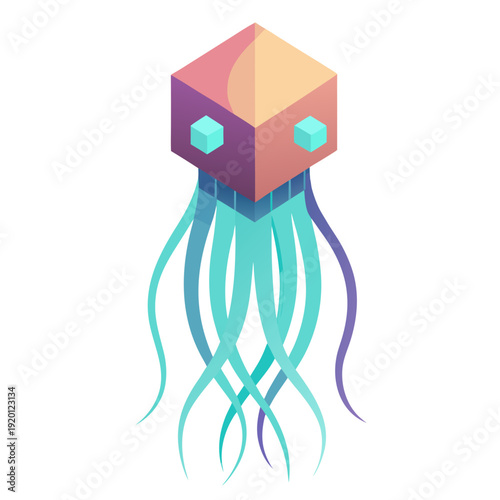 Geometric Box Jellyfish illustration with flowing tentacles