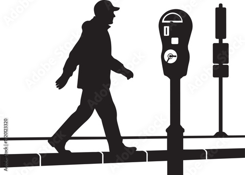 Silhouette of pedestrian crossing street near parking meter urban environment vector