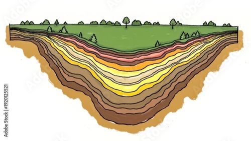 Layered geological profile landscape