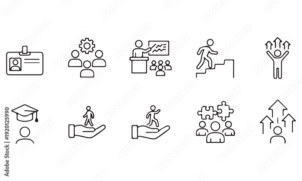 Fototapeta premium Education and Graduation Vector Icon Set – School, Teaching, and Learning Silhouettes