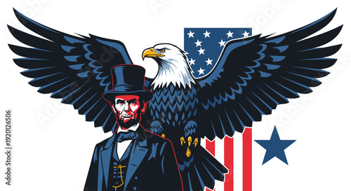 Abraham Lincoln with American Eagle Illustration.