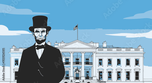 Illustration of Abraham Lincoln in formal attire.