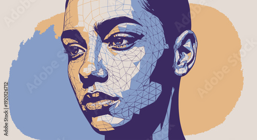 Woman Portrait with Geometric Design Elements.