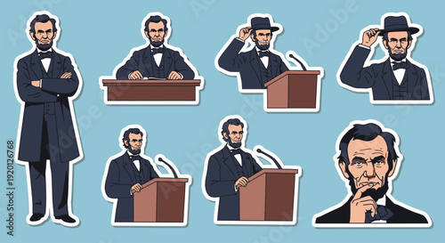 Abraham Lincoln Historical Figures Cartoon Illustrations.