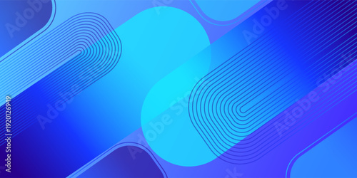 Abstract modern background with smooth blue and purple gradient, diagonal rounded bars crossing the canvas, layered translucent shapes, fingerprint line patterns integrated into the design