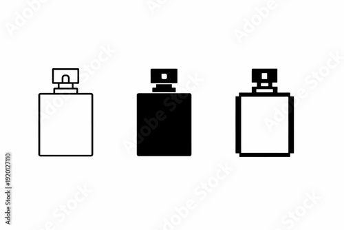Set of three stylish perfume bottles in minimalist black and white design