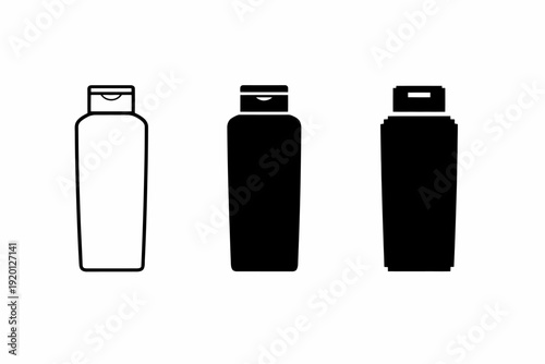 Minimalist black and white shampoo bottle illustrations in different shapes