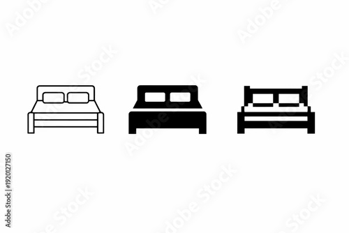 Group of three bed icons in outline and solid styles