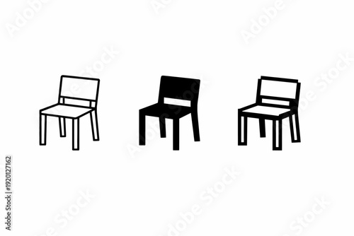 Three vector-style outline chairs in black and white minimalist design