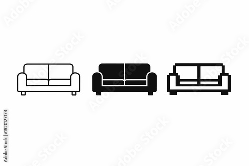 Minimalist sofa icon set in black and white for interior design projects