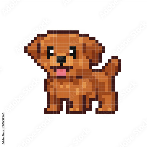 Cute Maltipoo friends Dog in vector pixel illustration.
Set of vector pixel objects. Сolored dog in pixel game objects. Textures for 8-bit games. Vector illustration EPS 10.