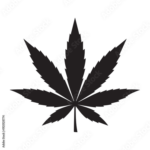 Black cannabis leaf silhouette isolated on white background