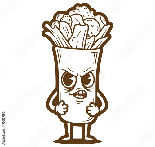 Cartoon illustration of an angry shawarma wrap character with food on top vector art
