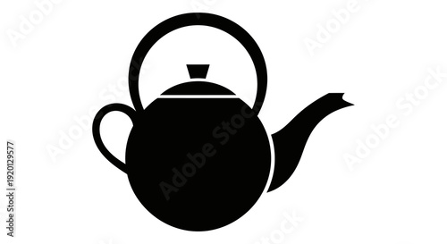 A simple black and white illustration of a teapot with a curved handle and spout high quality professional