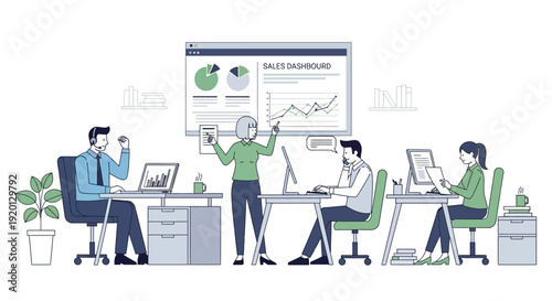 Business Meeting Presentation with Diverse Team Collaborating Effectively.