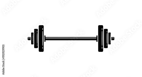 A simple black and white illustration of a standard barbell used for weightlifting exercises high quality professional detailed