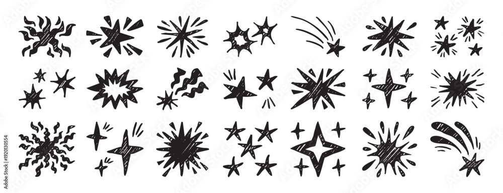 custom made wallpaper toronto digitalMonochrome stars set collection doodle hand drawn icon. Outline stars drawing star line clipart symbol.