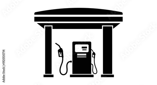 A black and white icon depicts a gas station canopy with fuel pumps underneath high quality