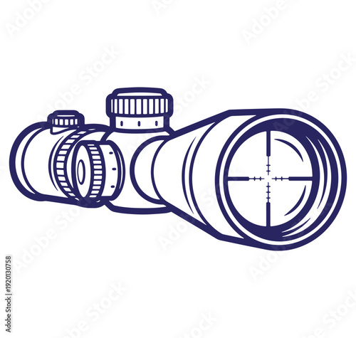 Illustrated outline of a modern riflescope with crosshairs for precise targeting