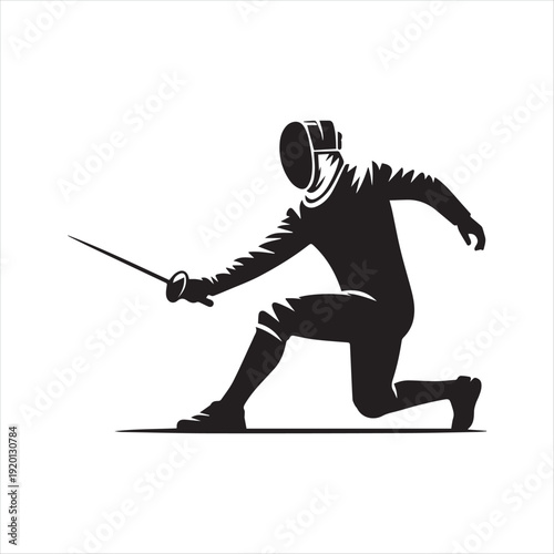 Fencing abstract silhouette line art logo design concept illustration