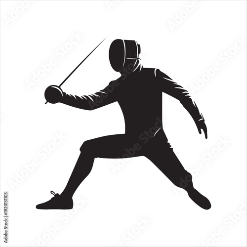 Fencing abstract silhouette line art logo design concept illustration
