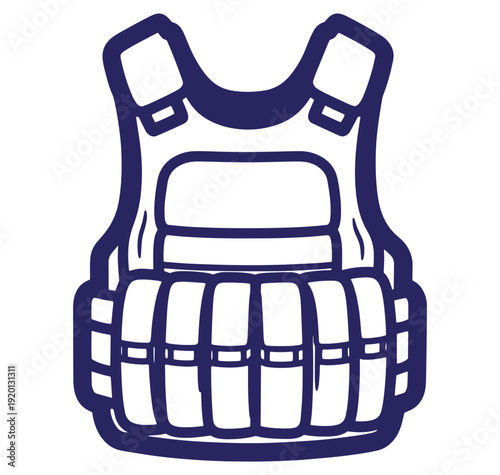 Simple outline illustration of a protective tactical bulletproof vest isolated on white background