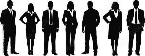 Set of professional business people silhouettes wearing suits and formal office attire isolated on white background for corporate team leadership and career success concept
